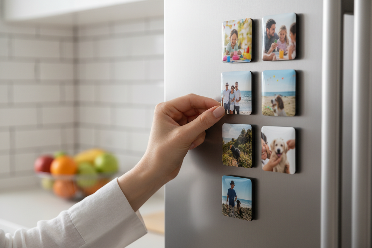 Hand placerar fotomagnet